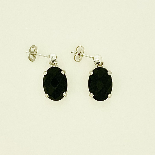 Black Onyx Earrings, Faceted, Ball-and-post
