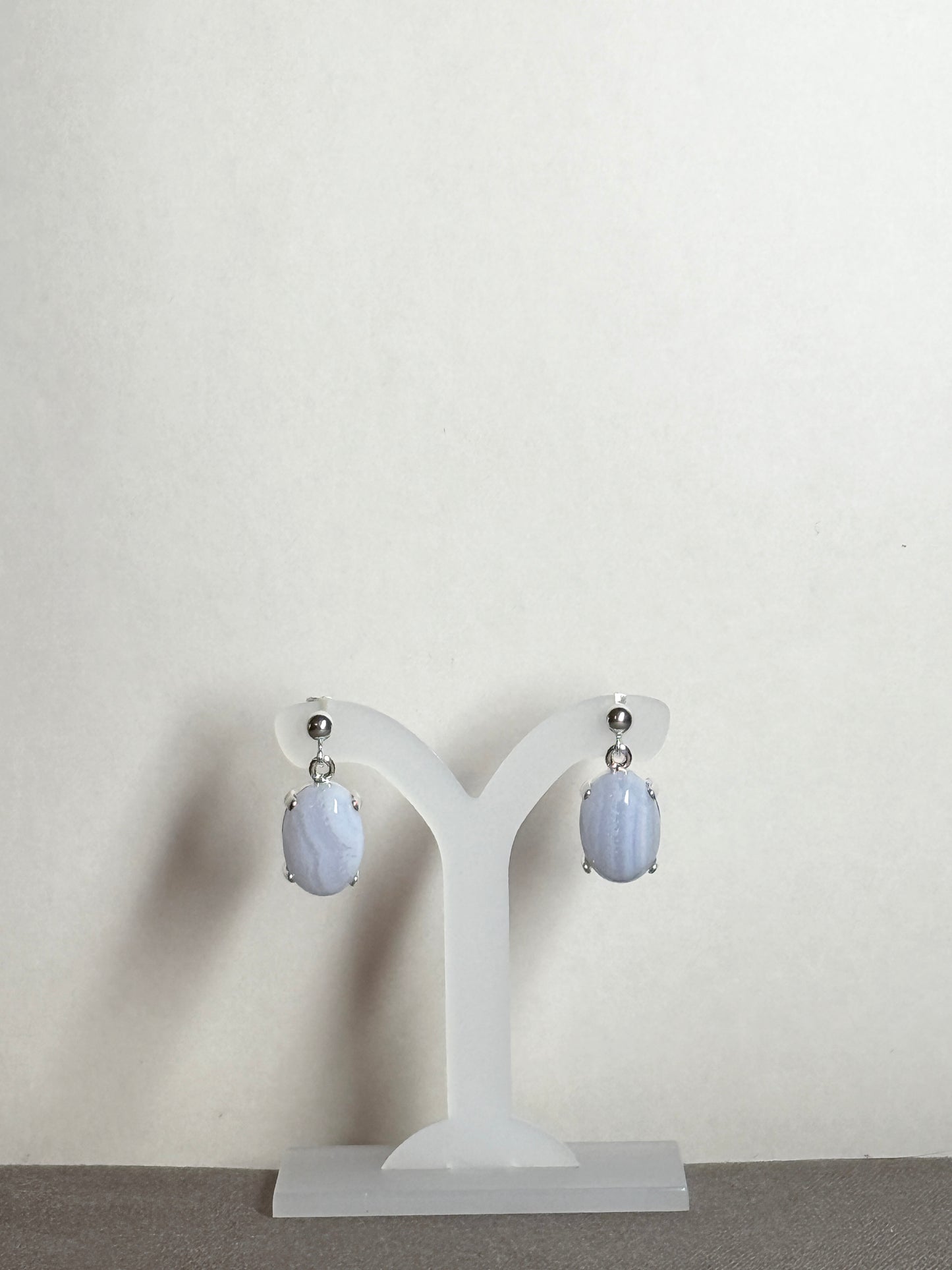 Blue Lace Agate Earrings, Ball-and-post