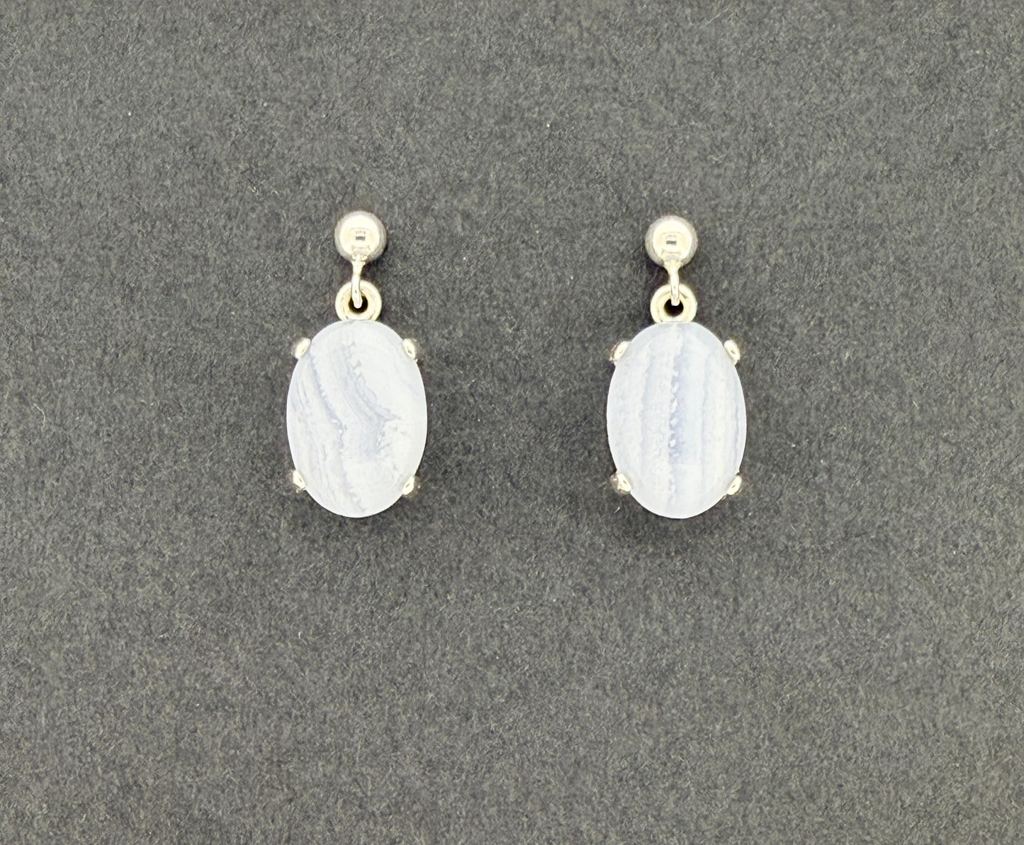 Blue Lace Agate Earrings, Ball-and-post
