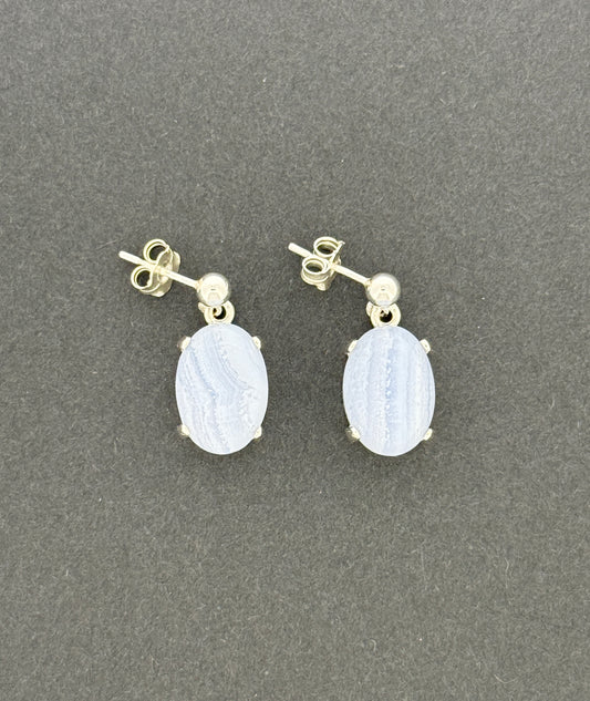 Blue Lace Agate Earrings, Ball-and-post