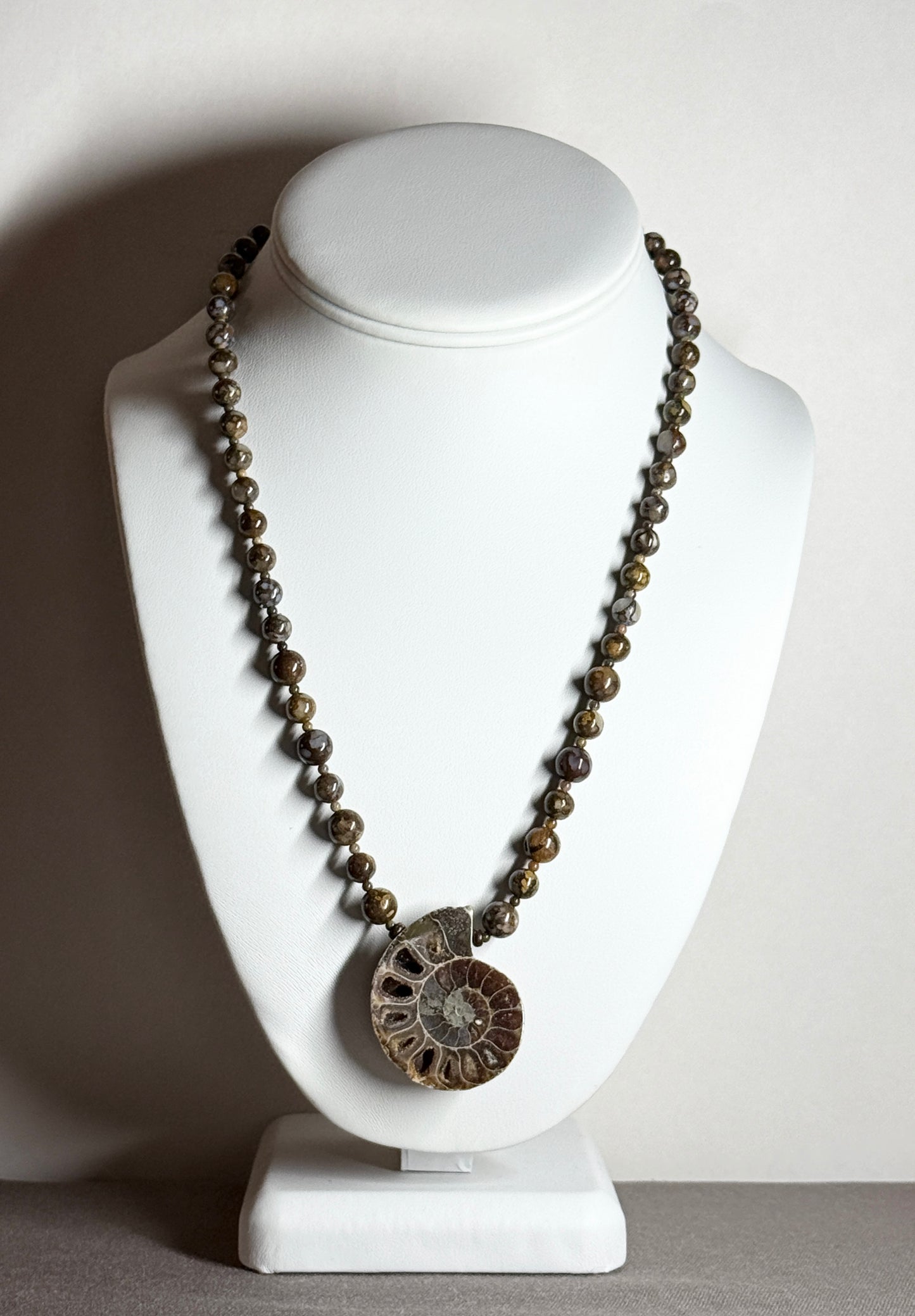 Fossil Ammonite And Opalized Wood Necklace