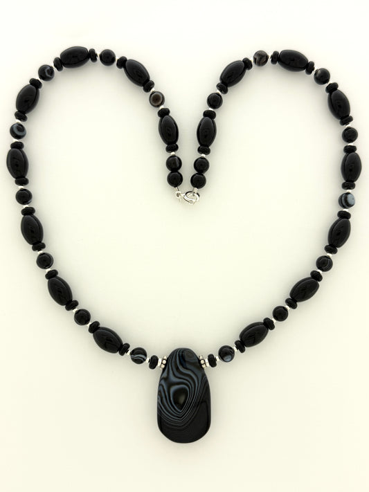 Banded And Black Onyx Necklace