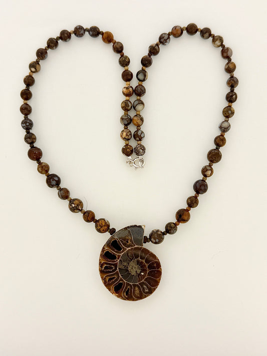Fossil Ammonite And Opalized Wood Necklace