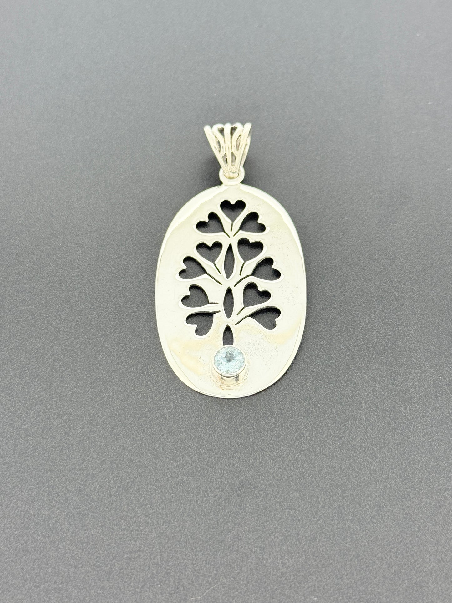 Blue Topaz Pendant, Tree with Faceted Stone