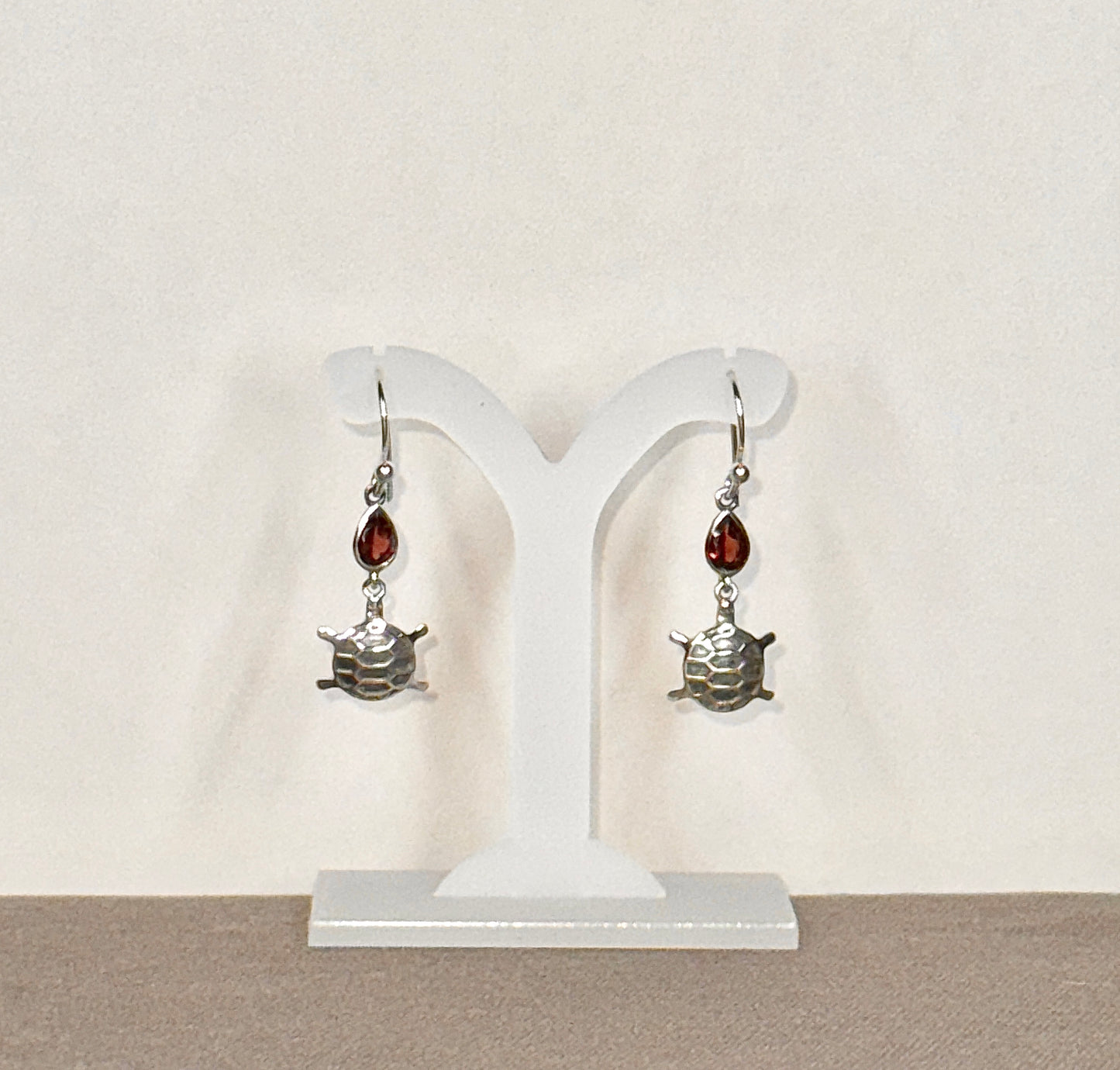 Garnet Earrings with Faceted Stones, Turtle