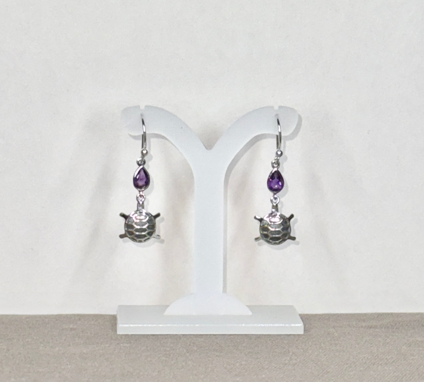 Amethyst Earrings with Faceted Stones, Turtle