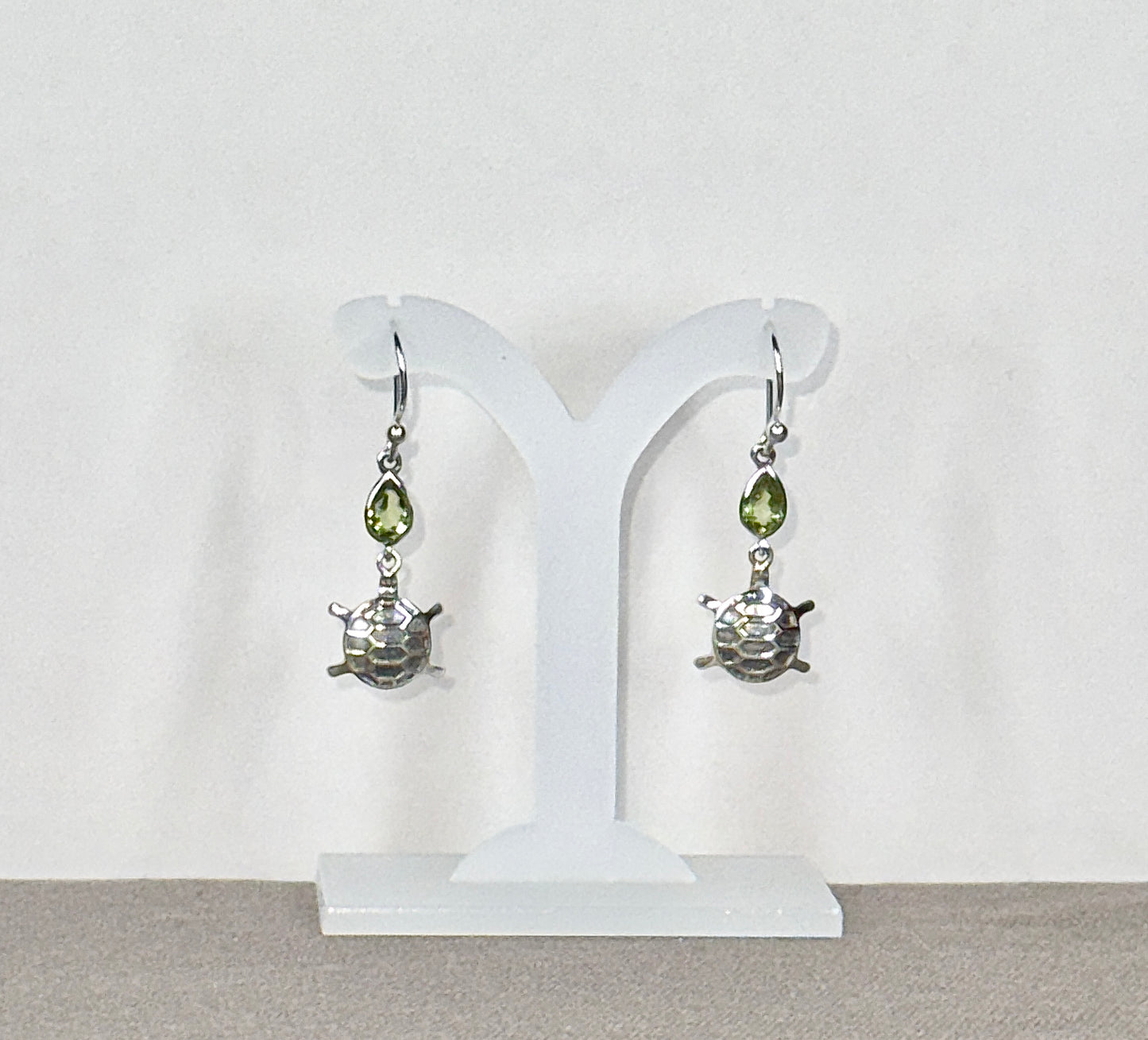 Peridot Earrings with Faceted Stones, Turtle