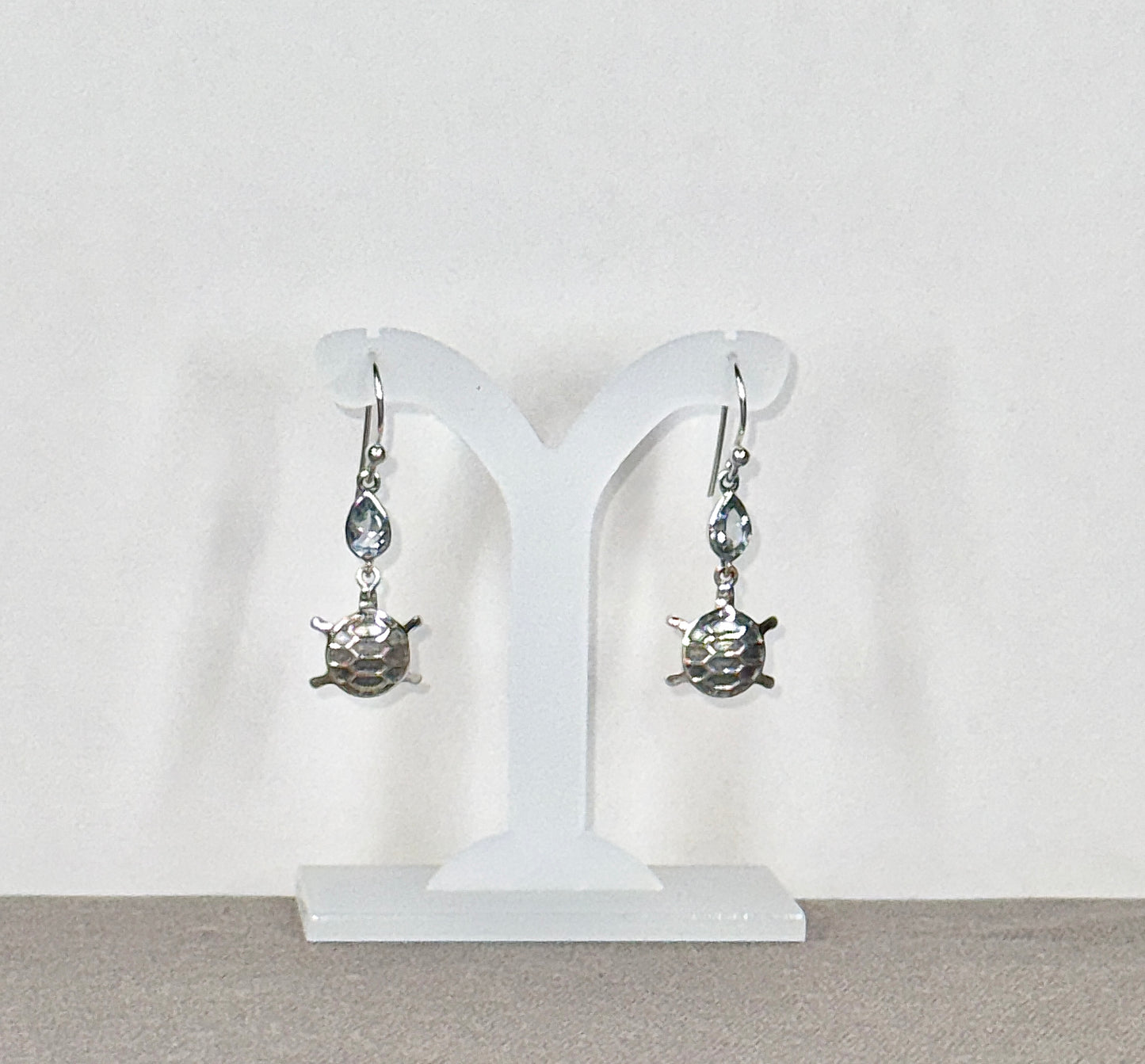 Blue Topaz Earrings with Faceted Stones, Turtle