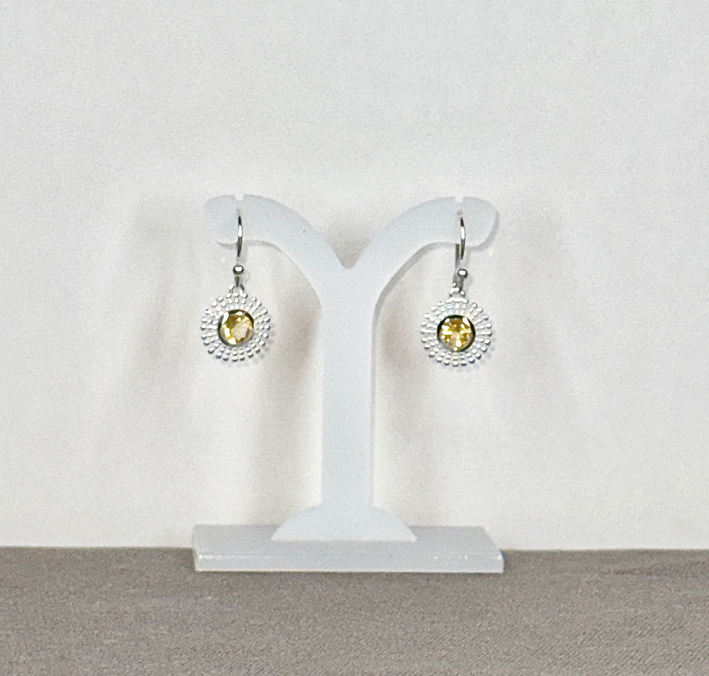 Citrine Earrings with Faceted Stones, Sunburst Flower
