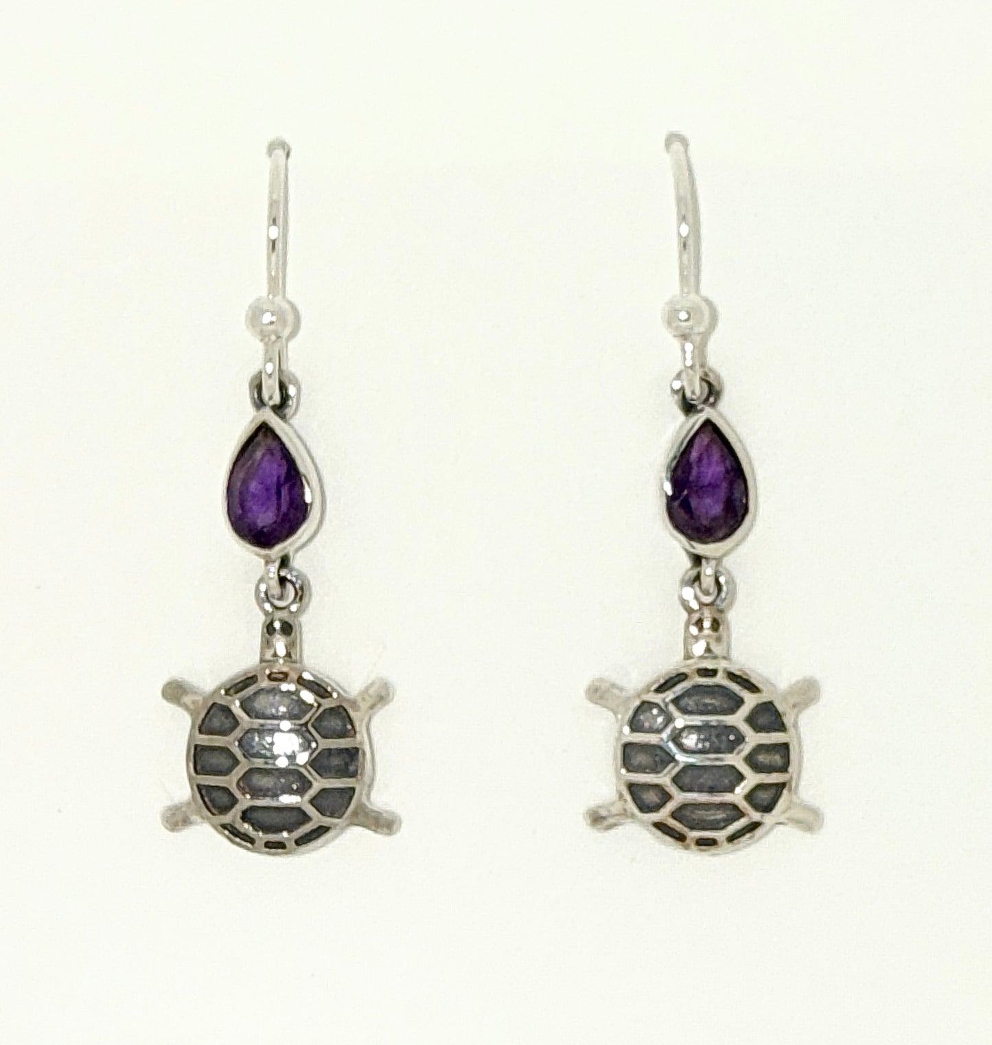 Amethyst Earrings with Faceted Stones, Turtle
