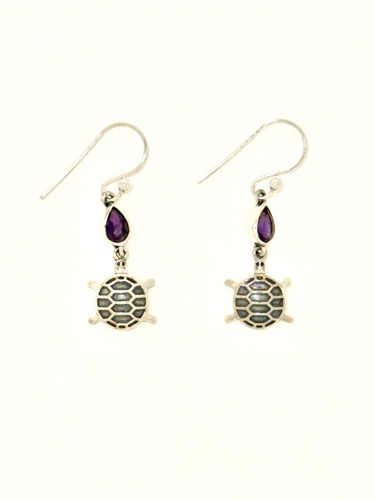 Amethyst Earrings with Faceted Stones, Turtle