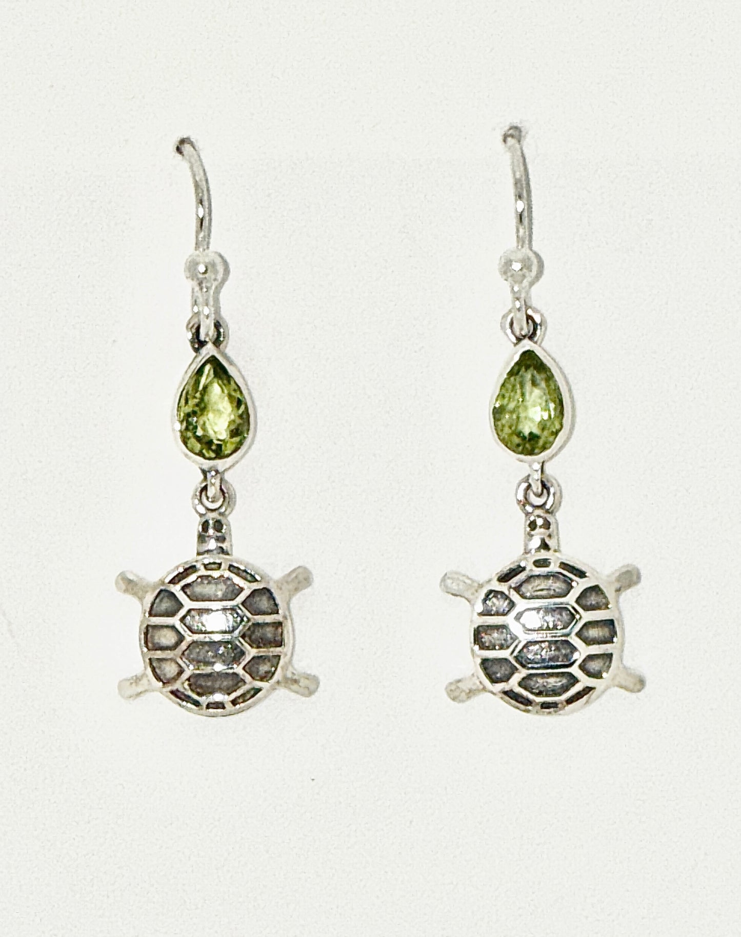 Peridot Earrings with Faceted Stones, Turtle