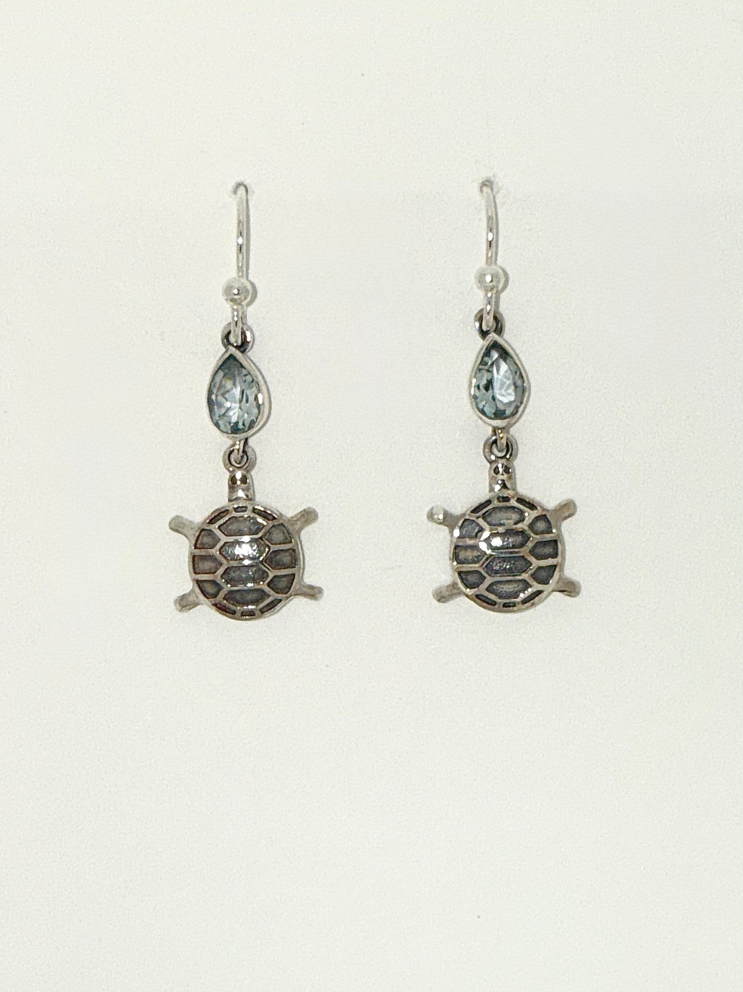 Blue Topaz Earrings with Faceted Stones, Turtle