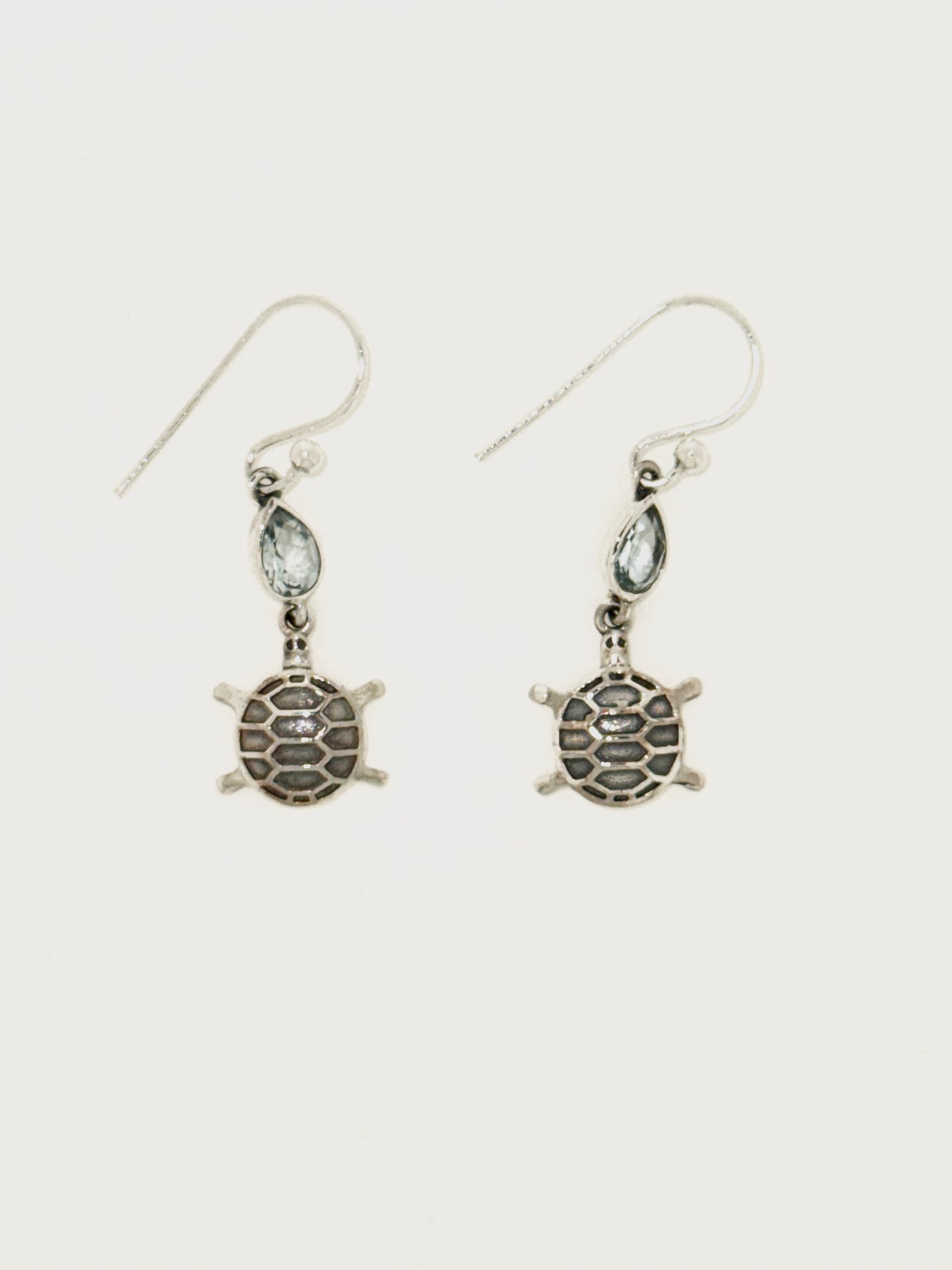 Blue Topaz Earrings with Faceted Stones, Turtle