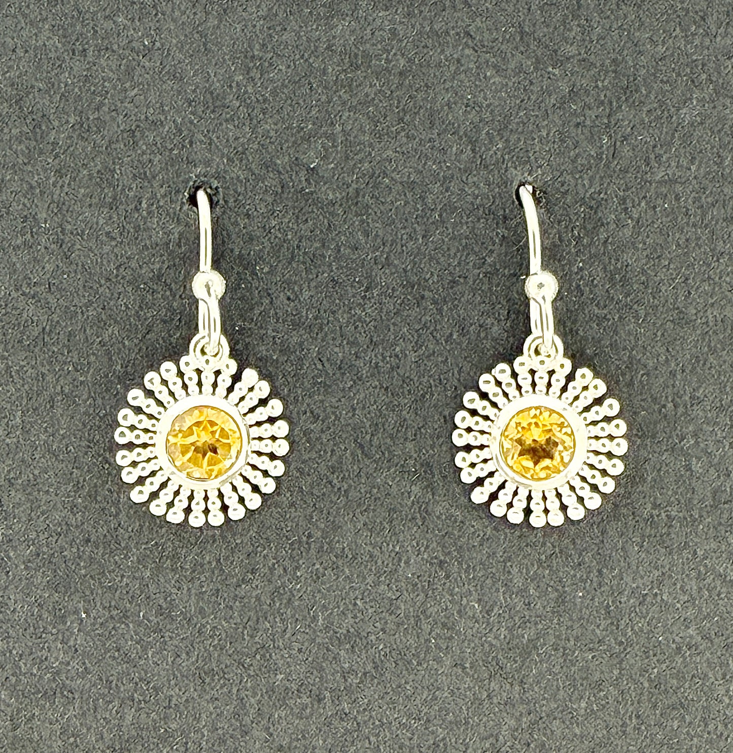 Citrine Earrings with Faceted Stones, Sunburst Flower