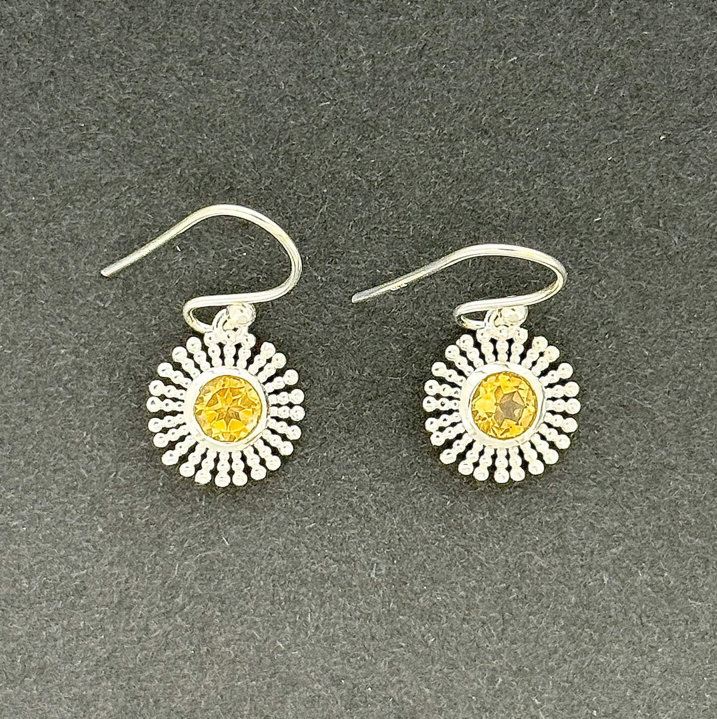 Citrine Earrings with Faceted Stones, Sunburst Flower