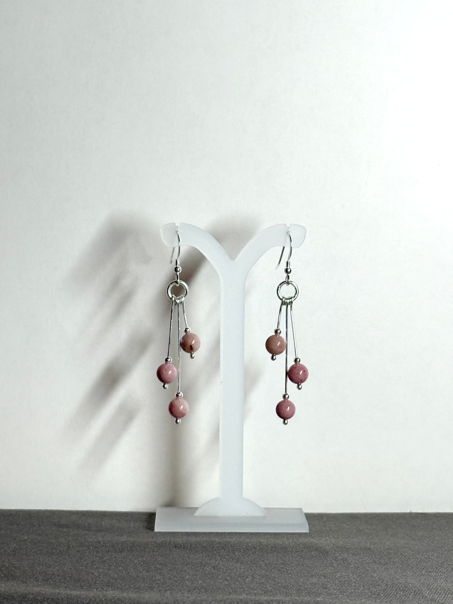 Rhodonite Earrings, Tri-dangle