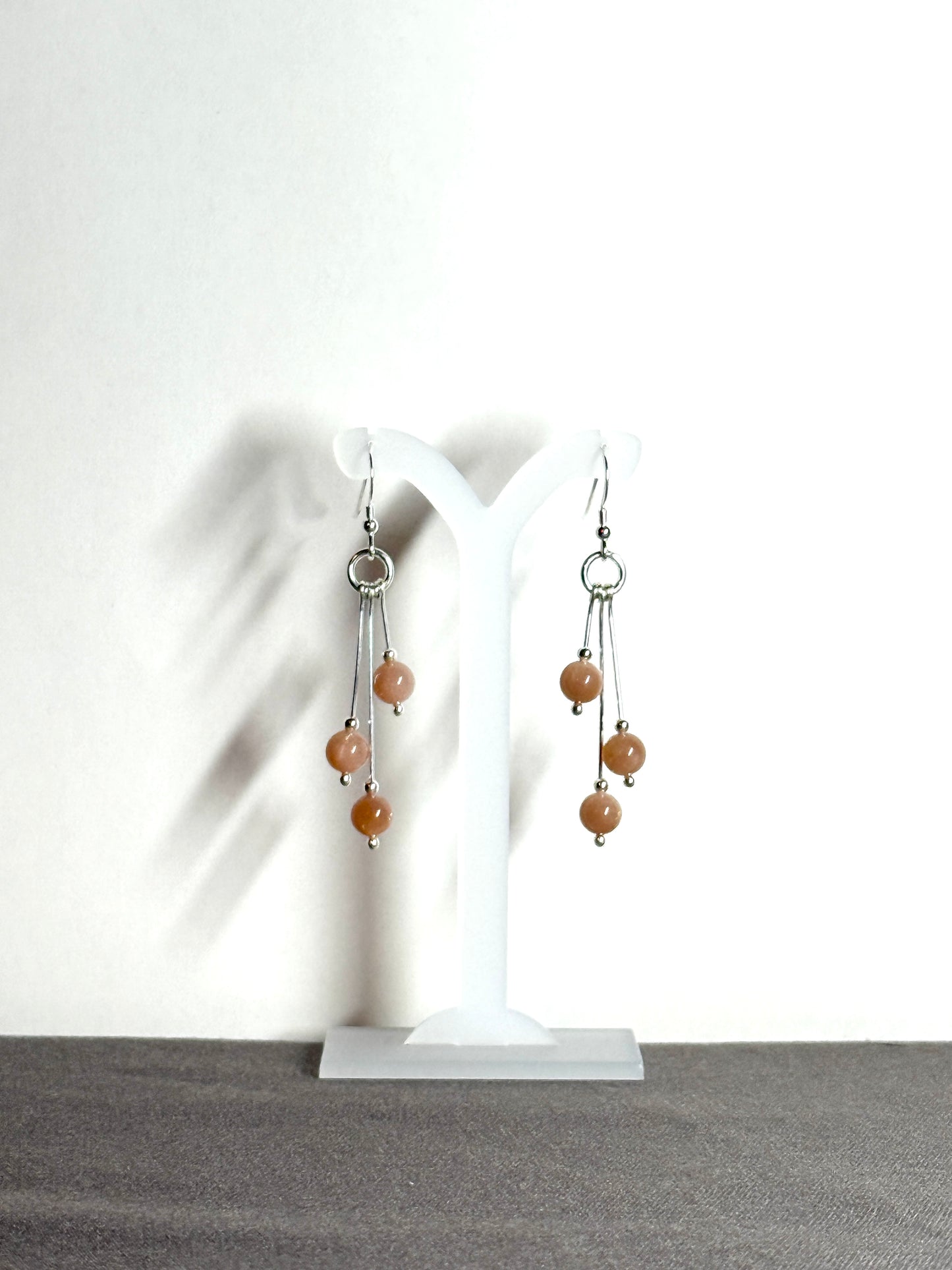 Moonstone Earrings, Peach, Tri-dangle