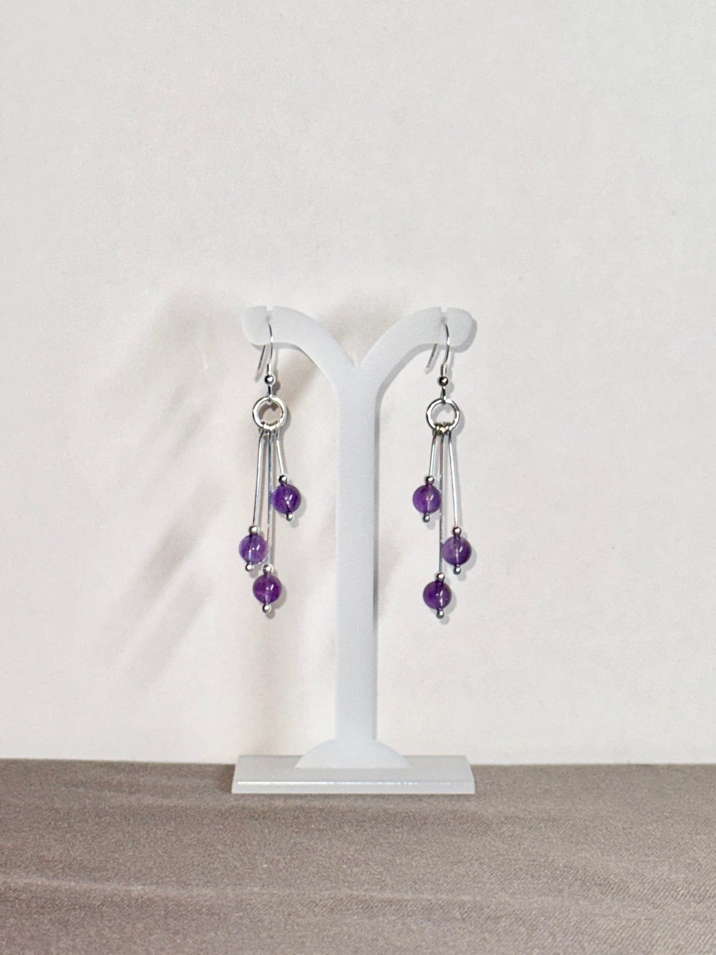 Amethyst Earrings, Tri-dangle
