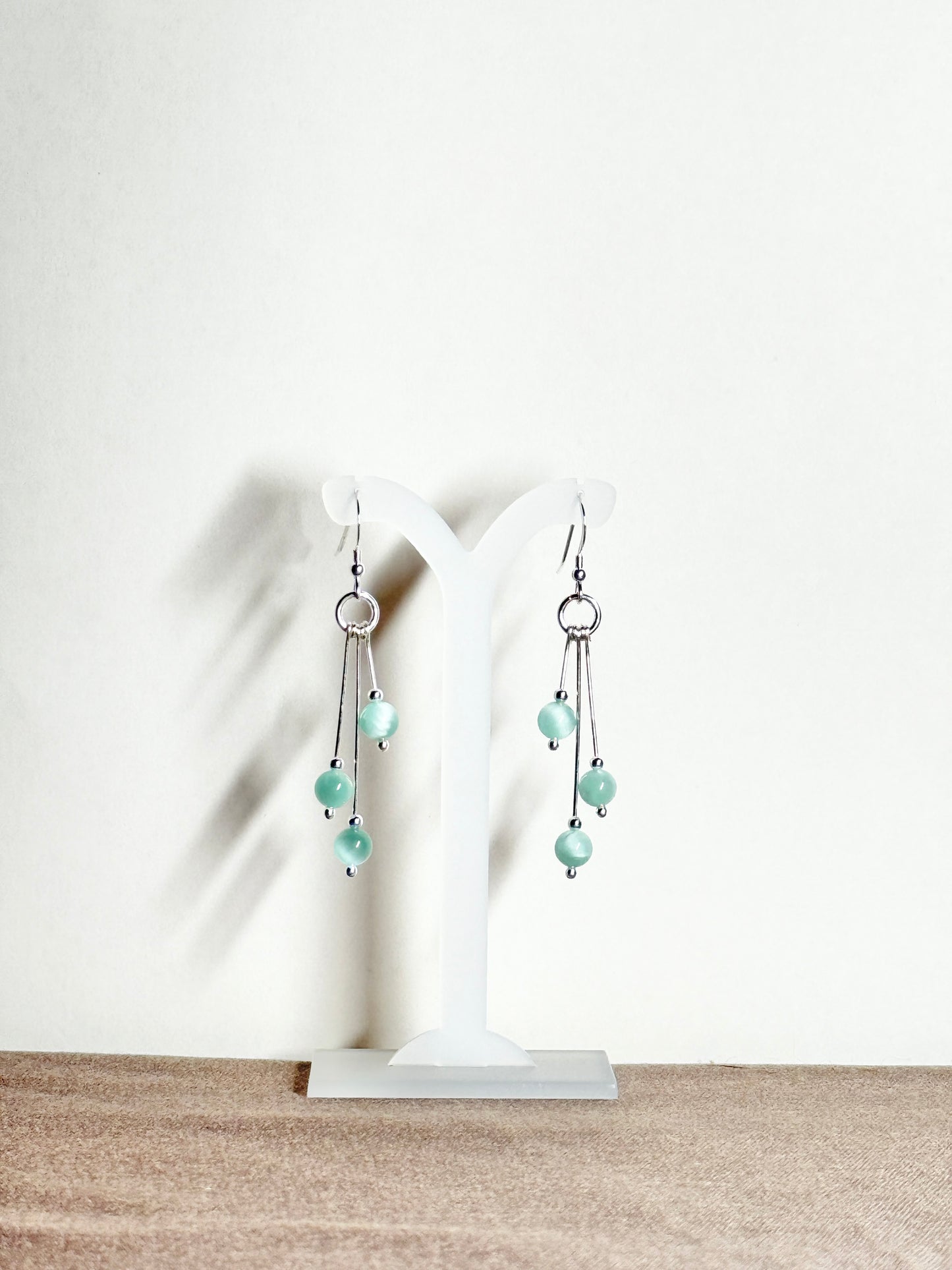Green Moonstone Earrings, Tri-dangle