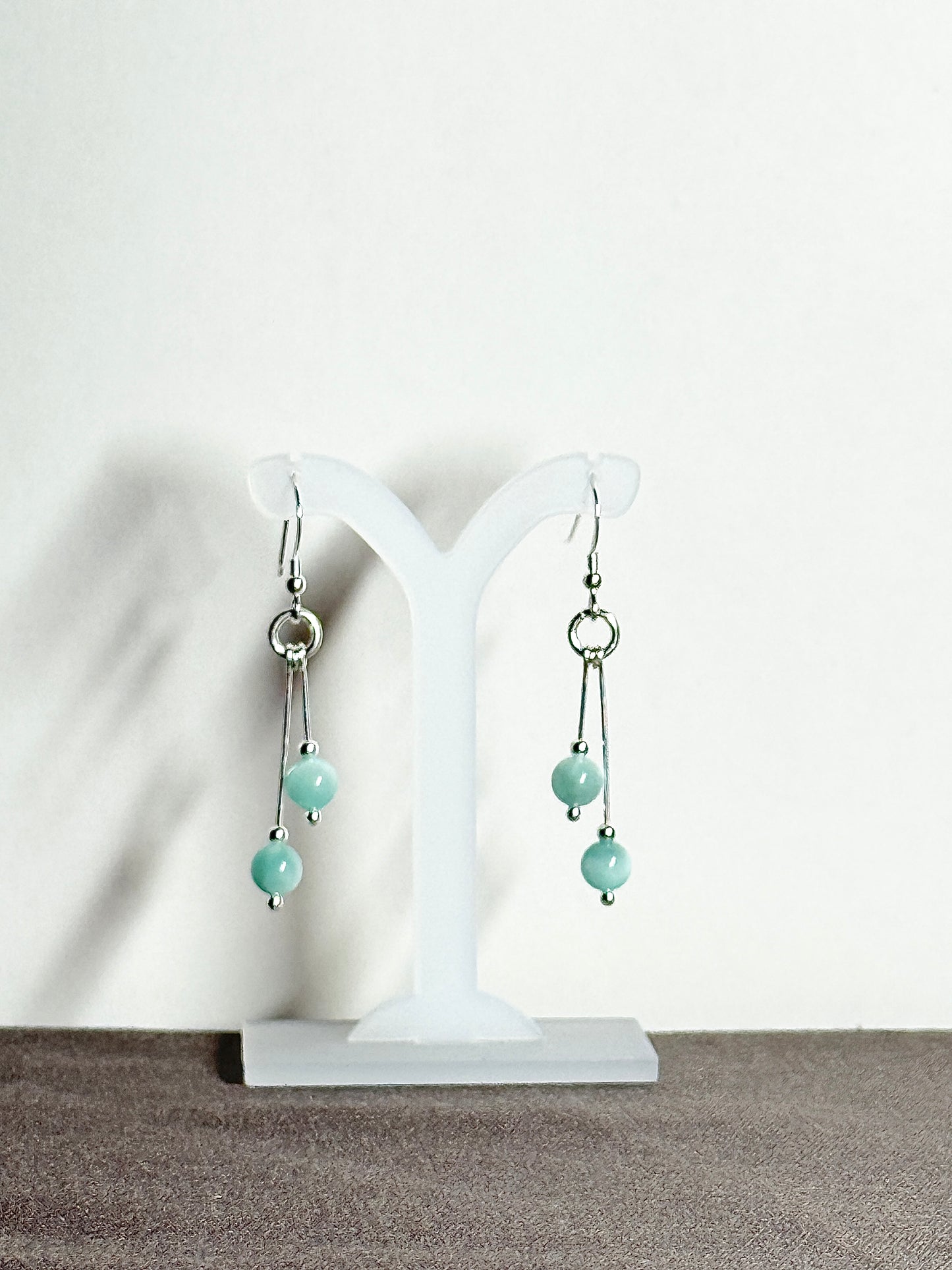 Green moonstone Earrings, Bi-dangle