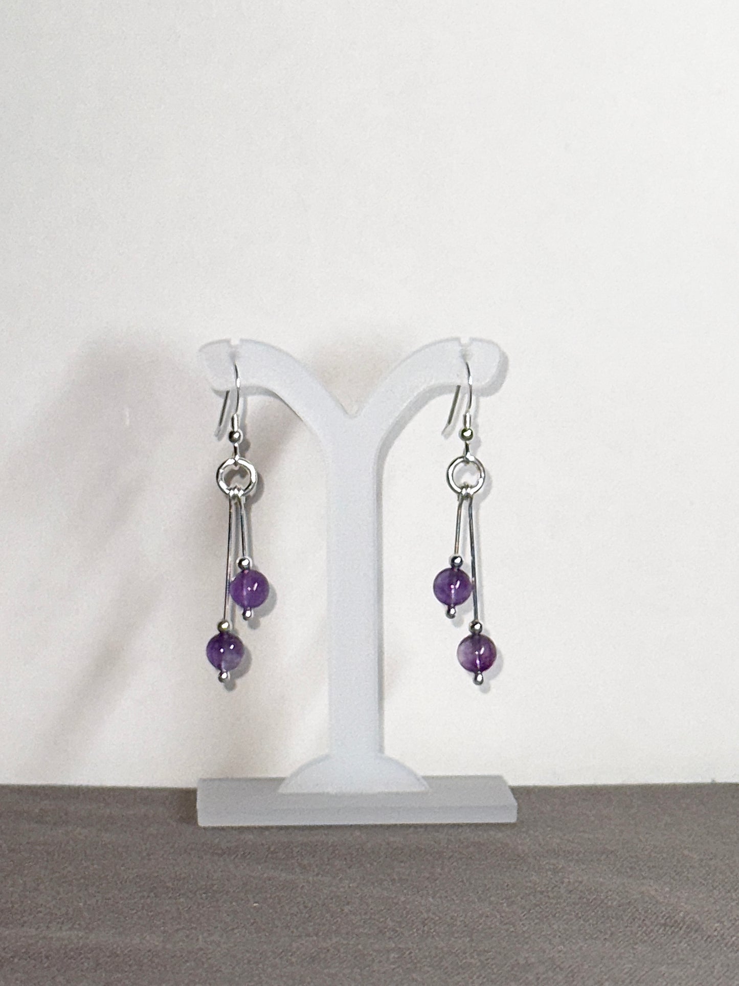 Amethyst Earrings, Bi-dangle