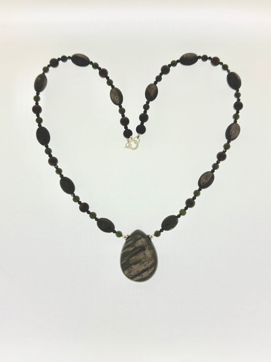 Hypersthene Necklace with Silver Sheen Obsidian