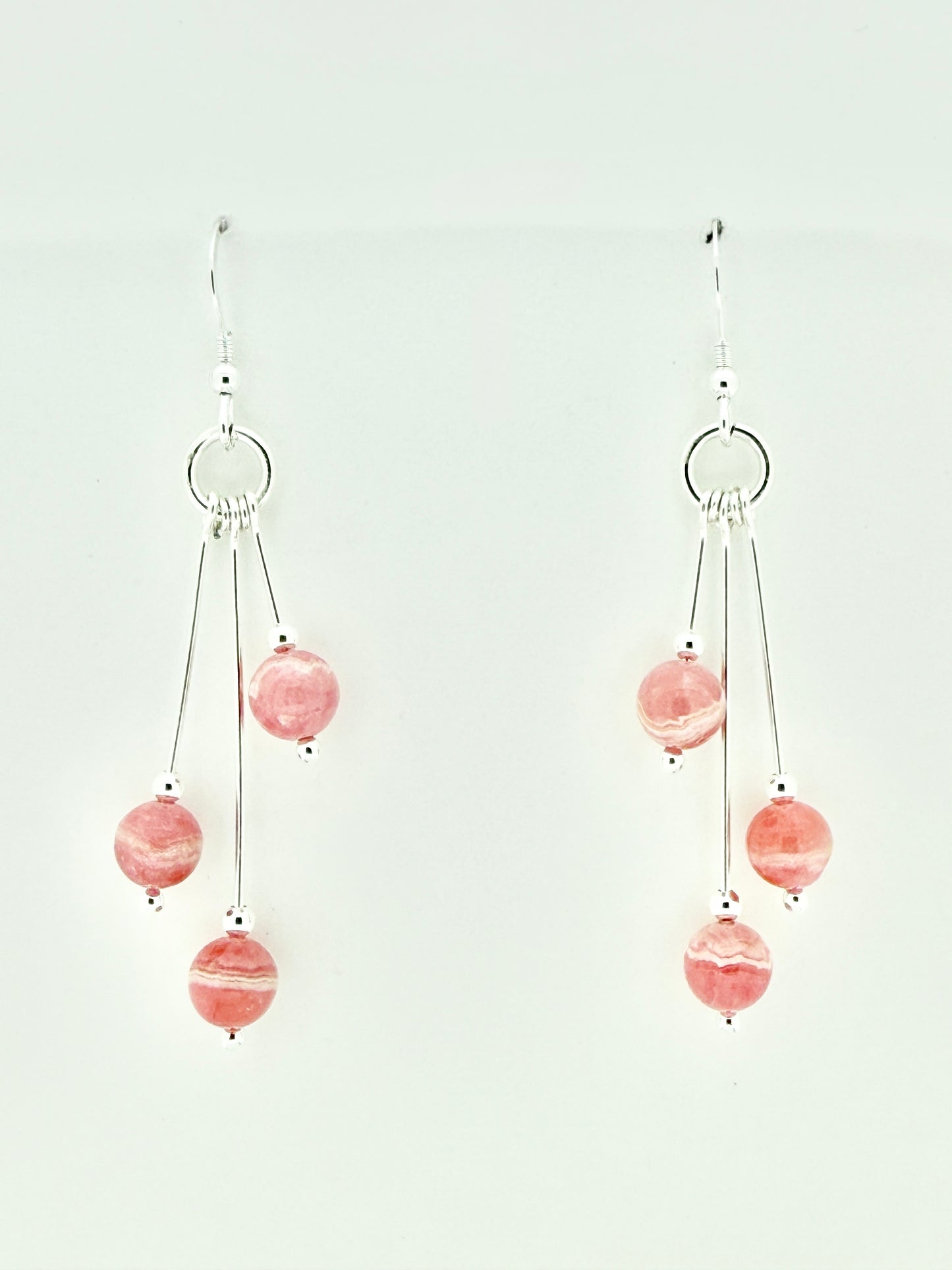 Rhodochrosite Earrings, Tri-dangle