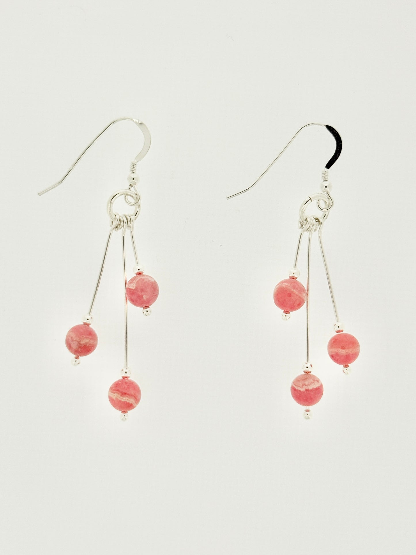 Rhodochrosite Earrings, Tri-dangle