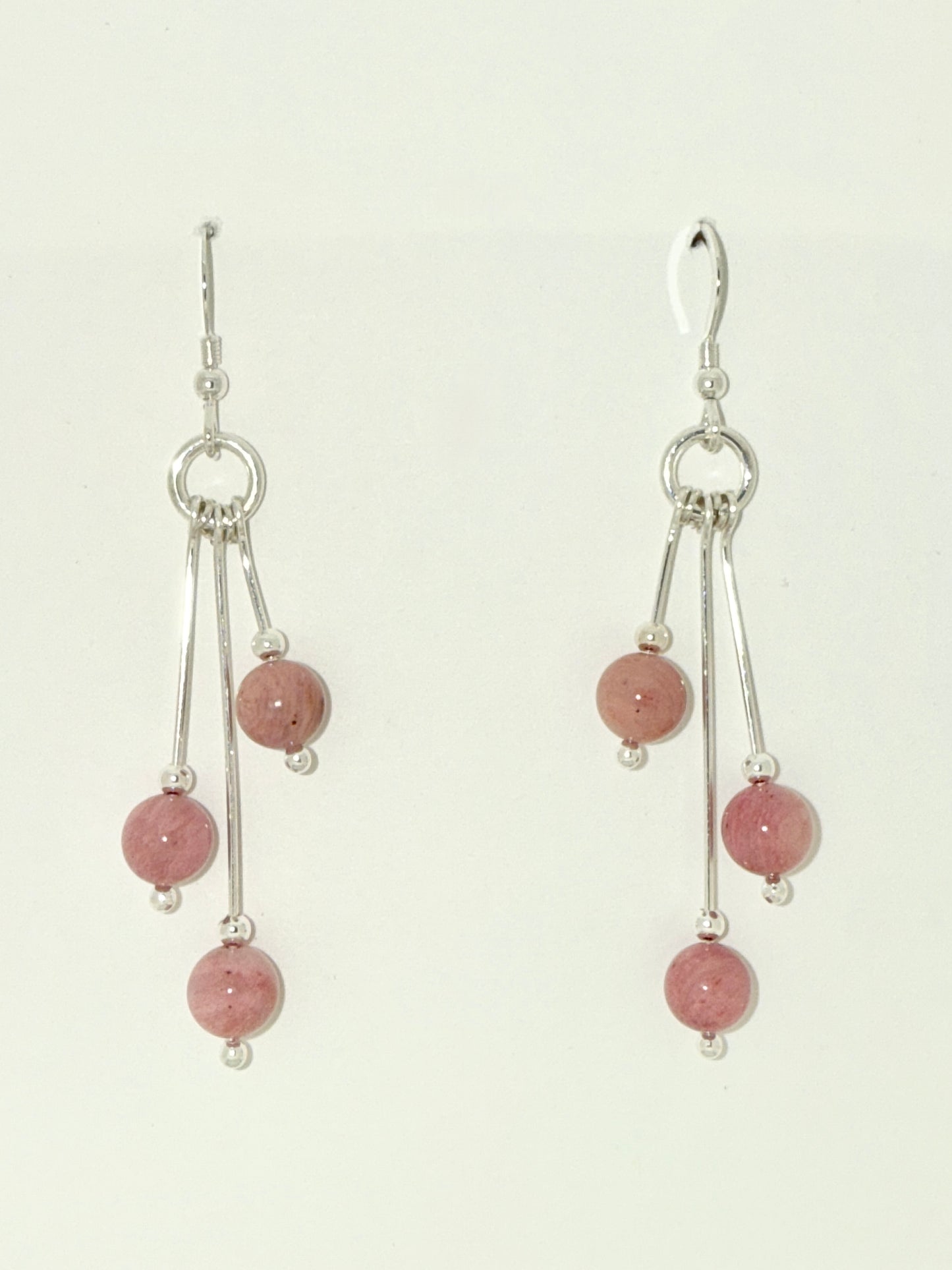 Rhodonite Earrings, Tri-dangle