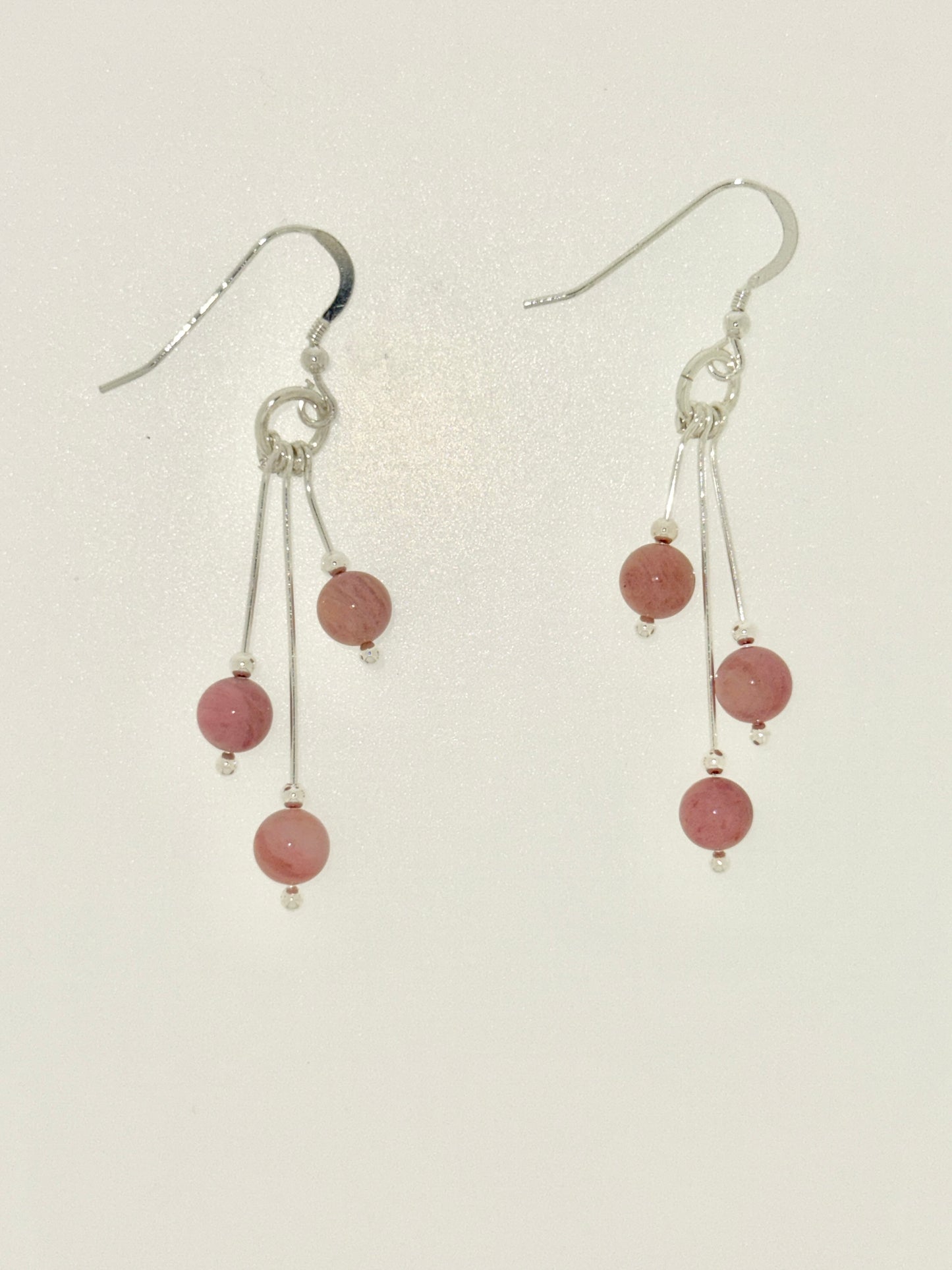 Rhodonite Earrings, Tri-dangle