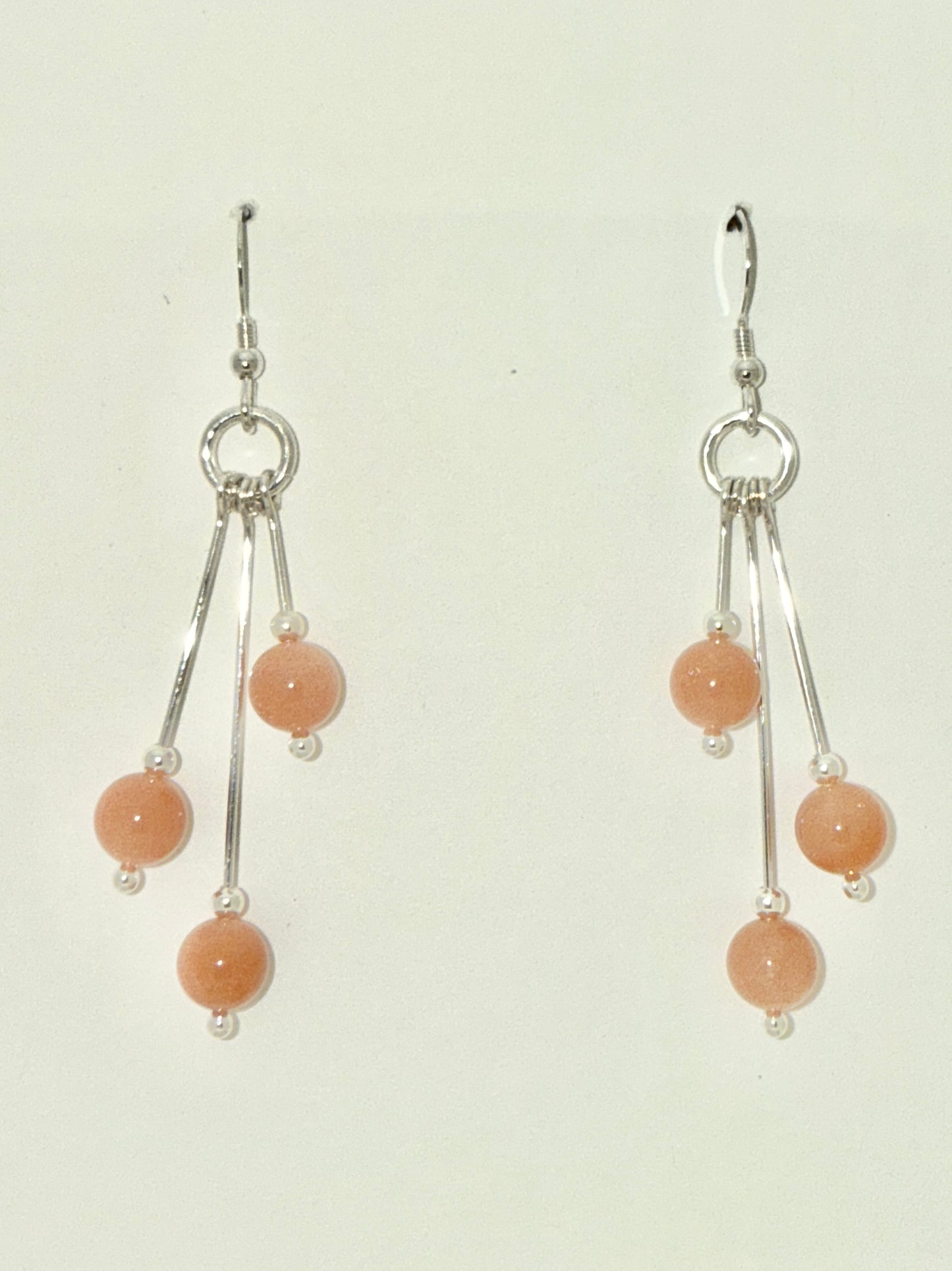 Moonstone Earrings, Peach, Tri-dangle
