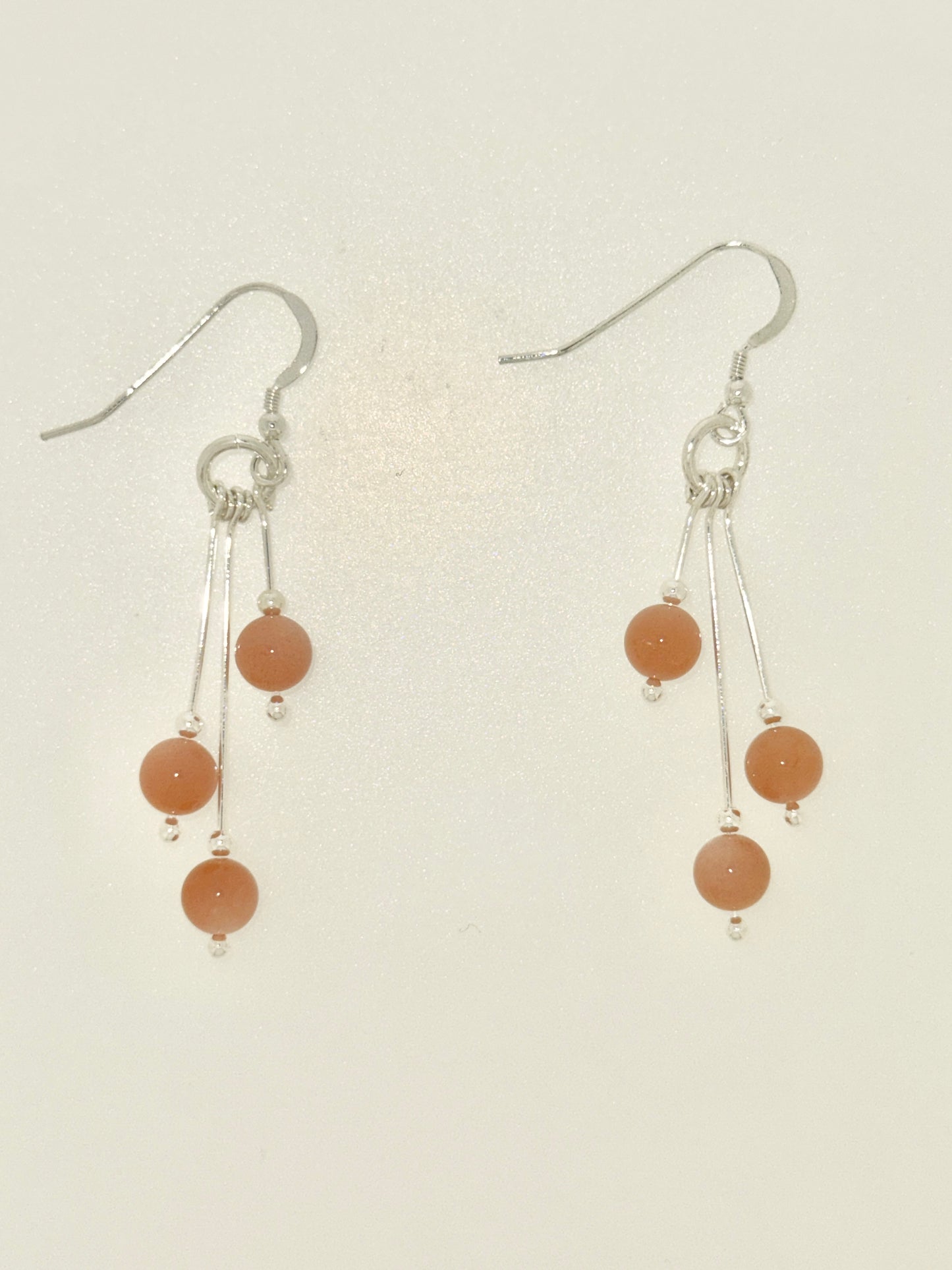 Moonstone Earrings, Peach, Tri-dangle