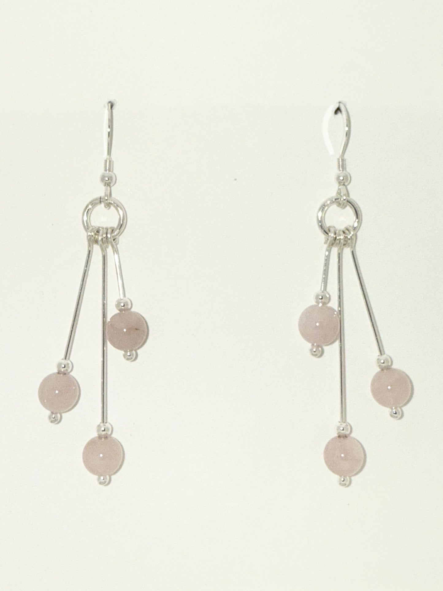 Rose Quartz Earrings, Tri-dangle