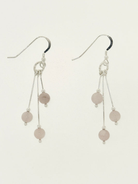 Rose Quartz Earrings, Tri-dangle