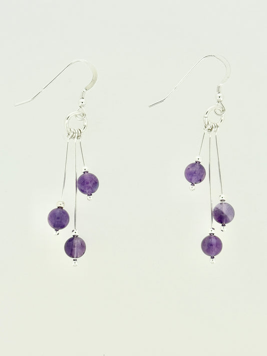 Amethyst Earrings, Tri-dangle