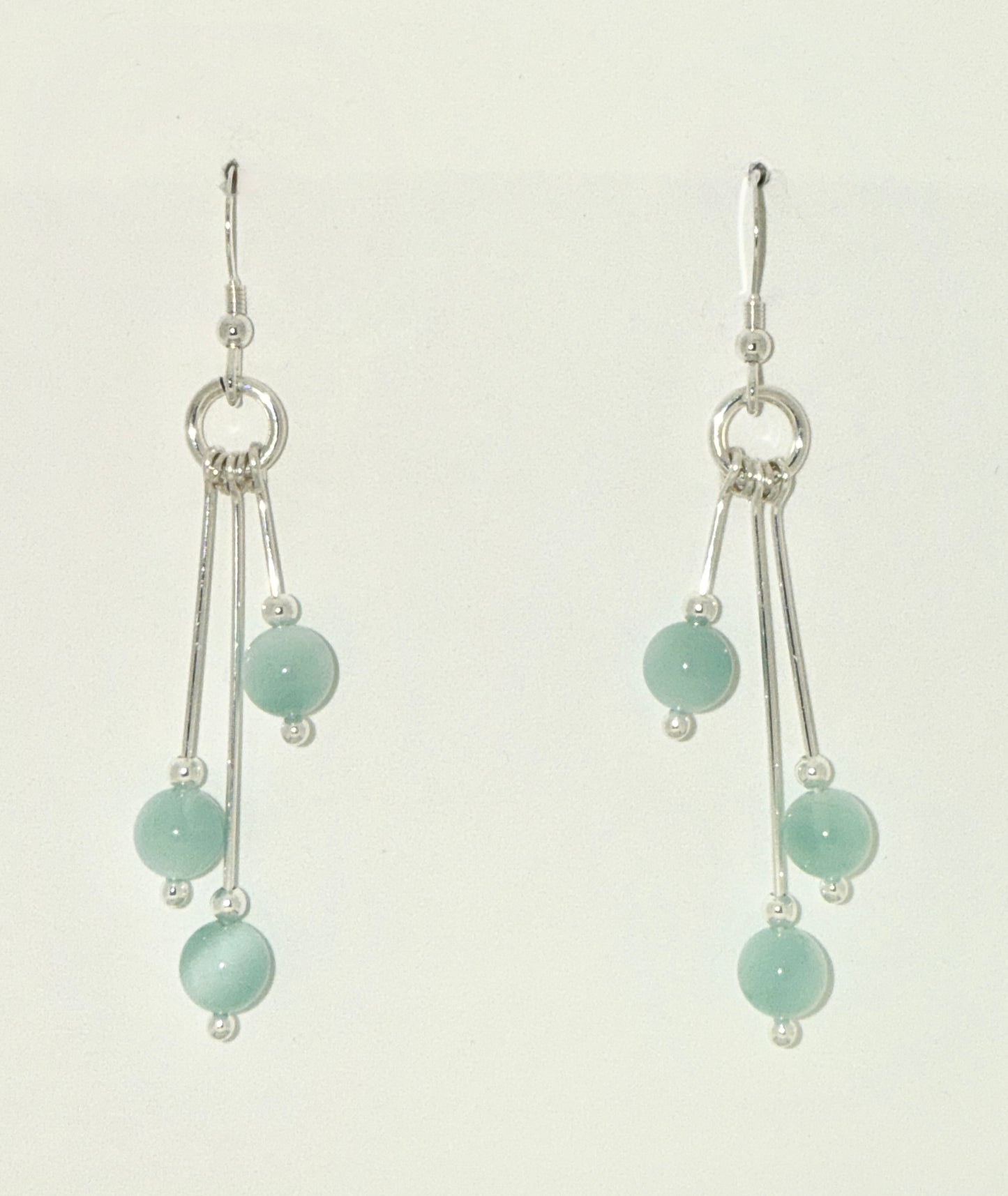 Green Moonstone Earrings, Tri-dangle