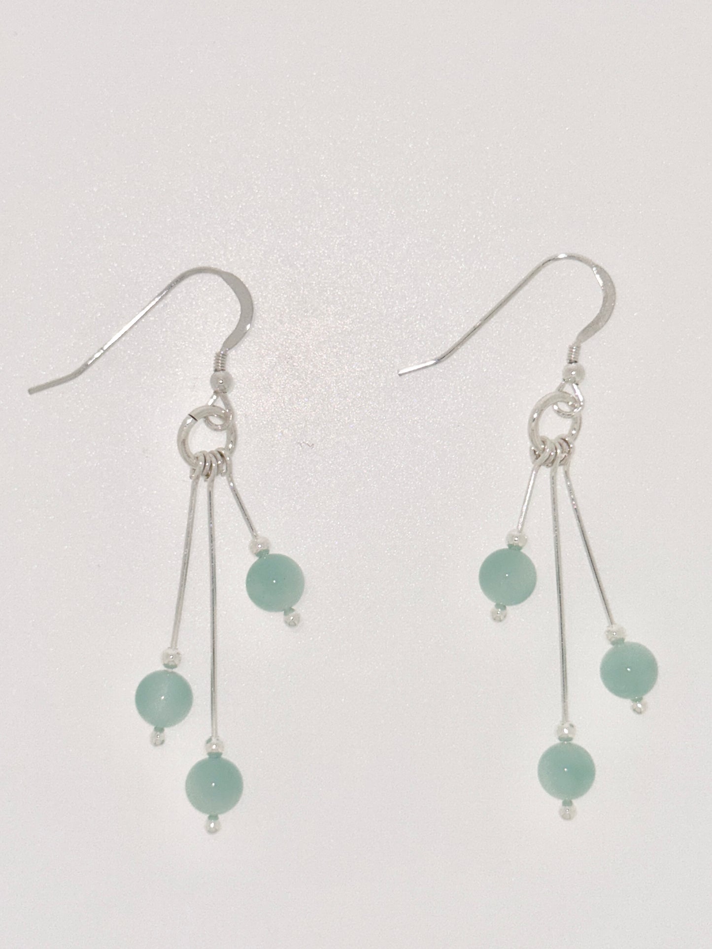 Green Moonstone Earrings, Tri-dangle