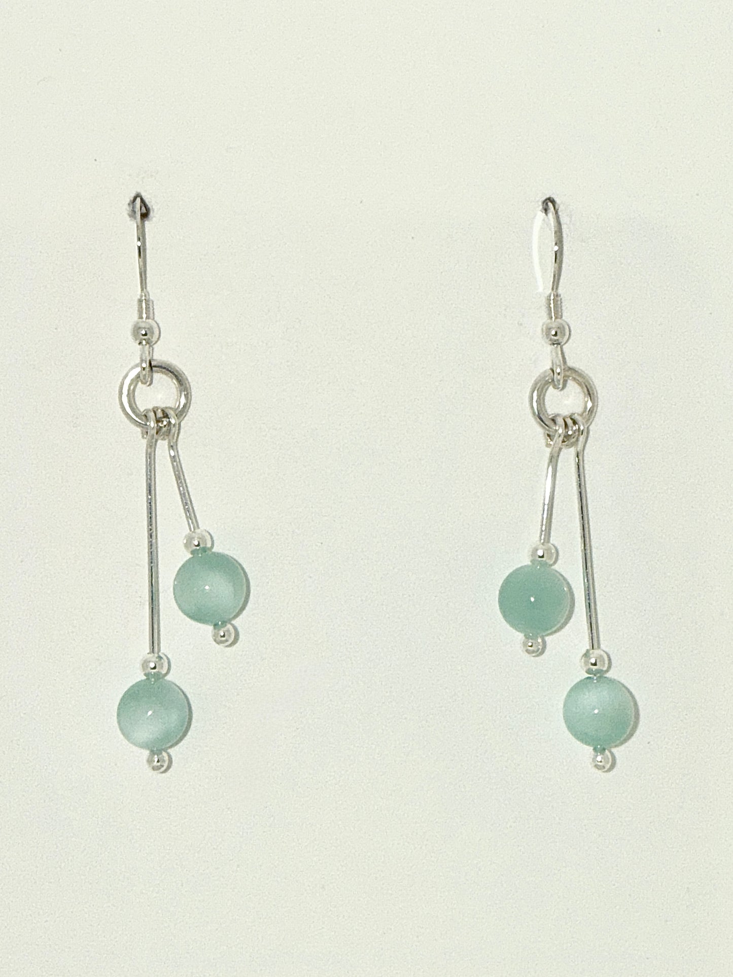 Green moonstone Earrings, Bi-dangle