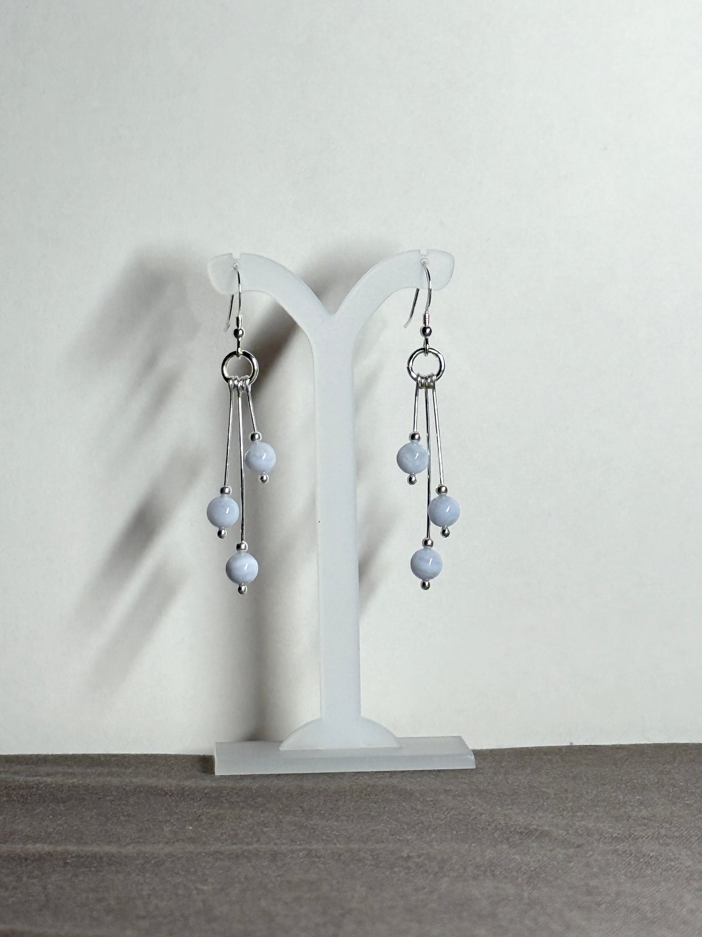 Blue Lace Agate Earrings, Tri-dangle