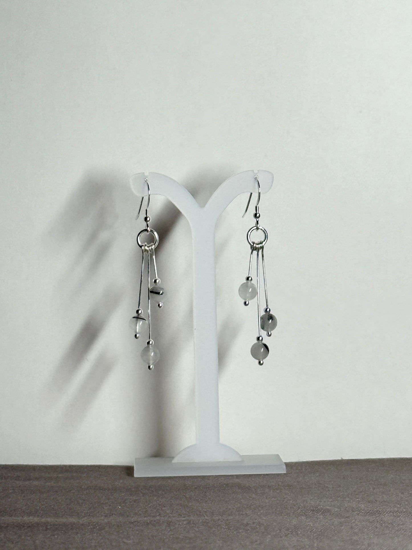 Tourmalinated Quartz Earrings, Tri-dangle