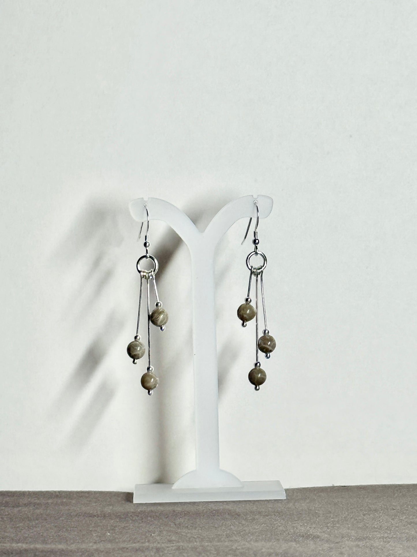 Fossil Coral Earrings, Tri-dangle