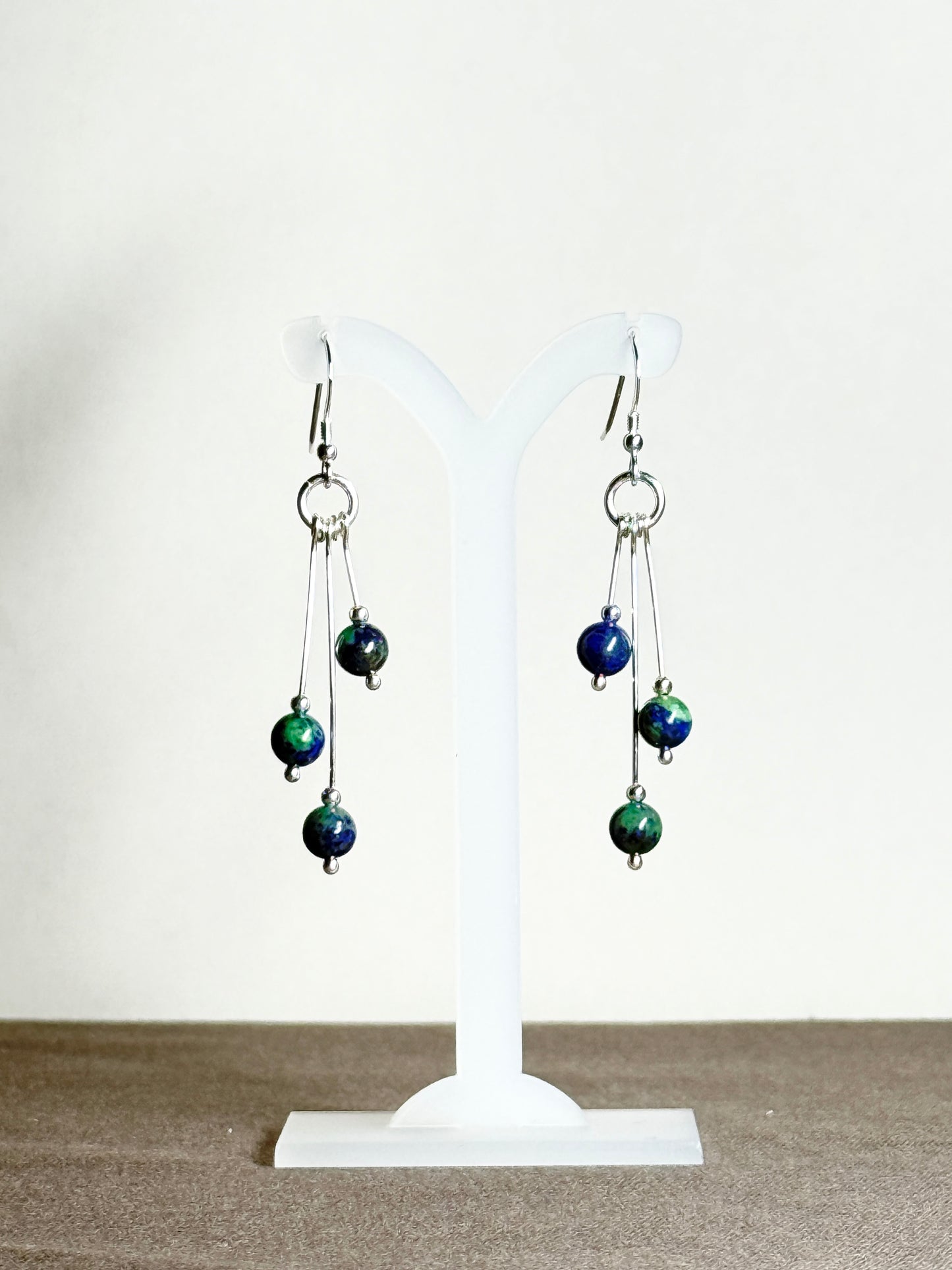 Azurite and Chrysocolla Earrings, Tri-dangle