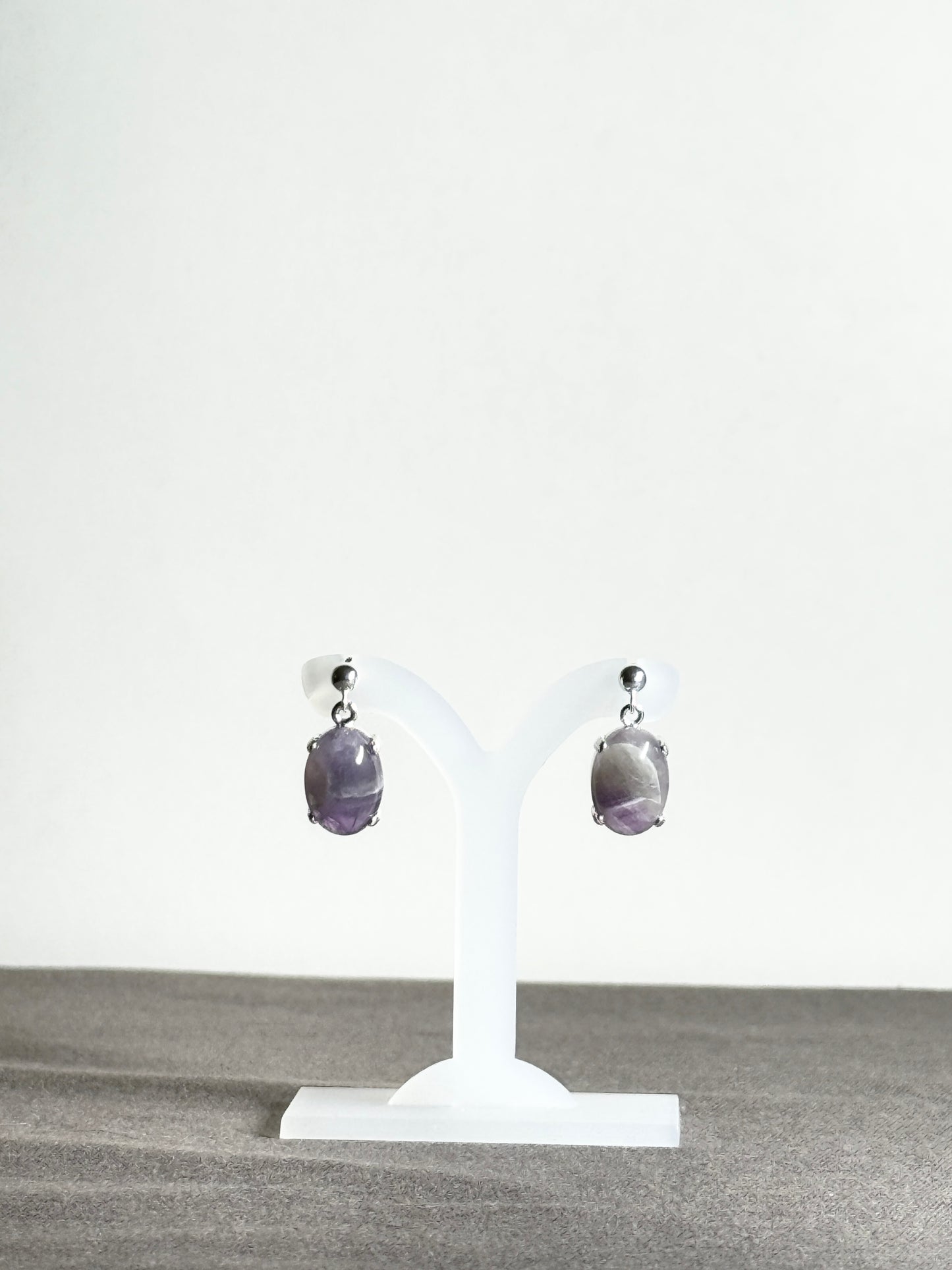 Amethyst and Snow Quartz Earrings, Ball-and-post