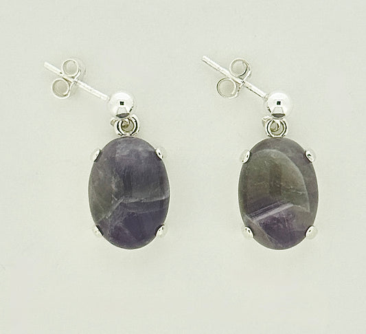 Amethyst and Snow Quartz Earrings, Ball-and-post