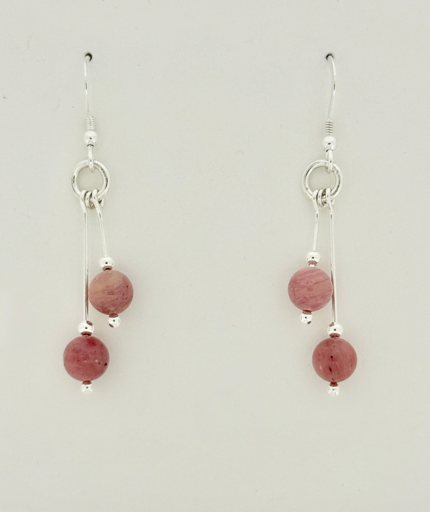 Rhodonite Earrings, Bi-dangle