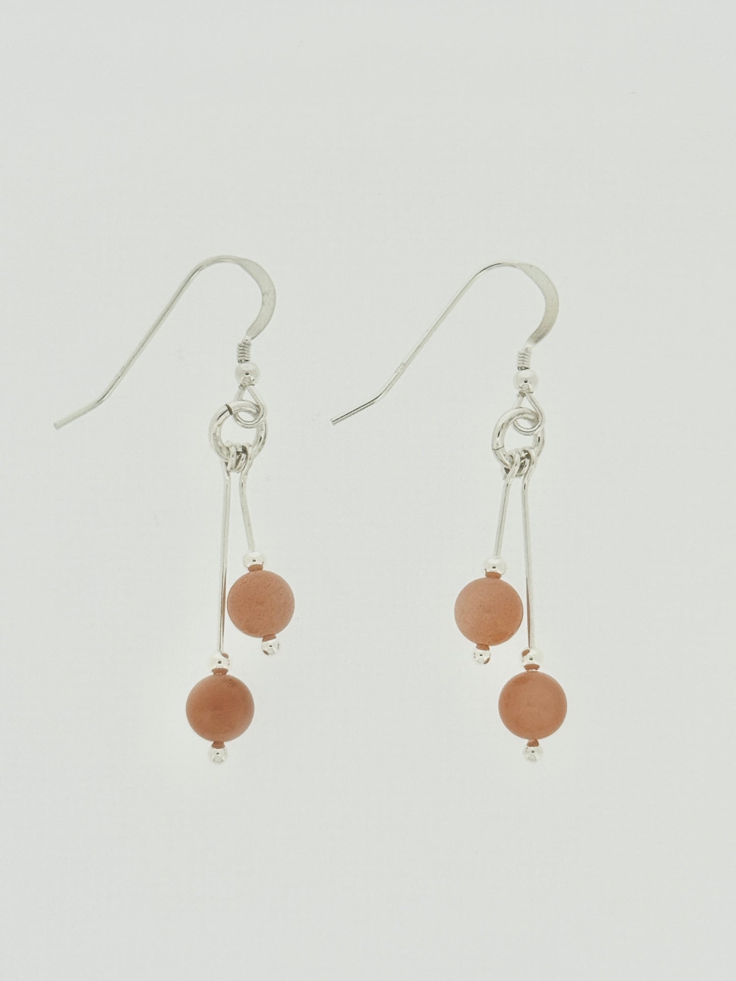 Moonstone Earrings, Peach, Bi-dangle