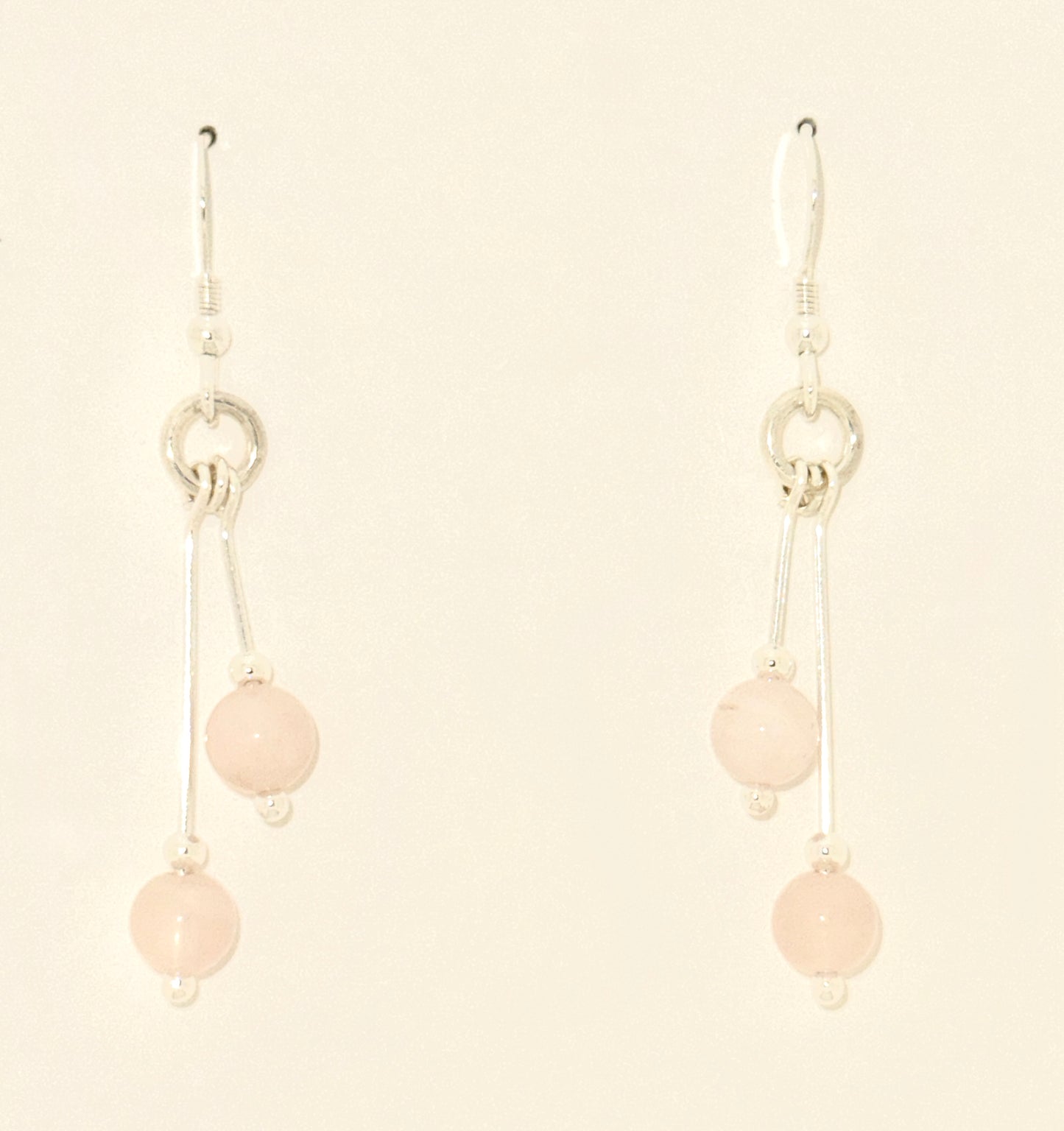 Rose Quartz Earrings, Bi-dangle