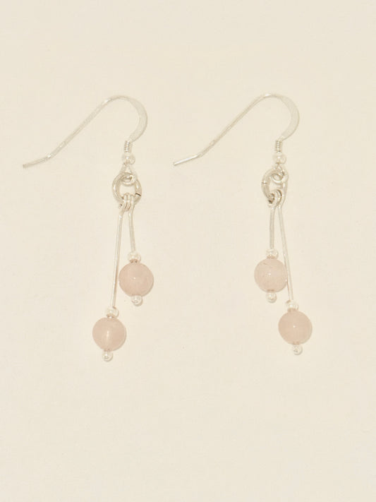Rose Quartz Earrings, Bi-dangle
