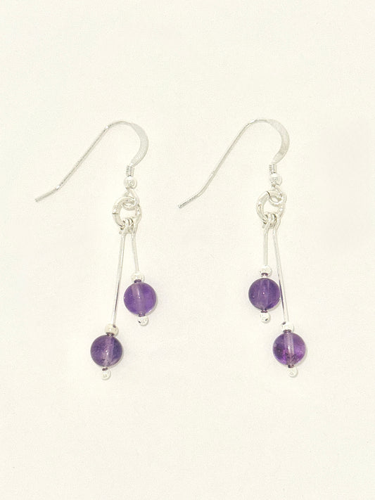 Amethyst Earrings, Bi-dangle